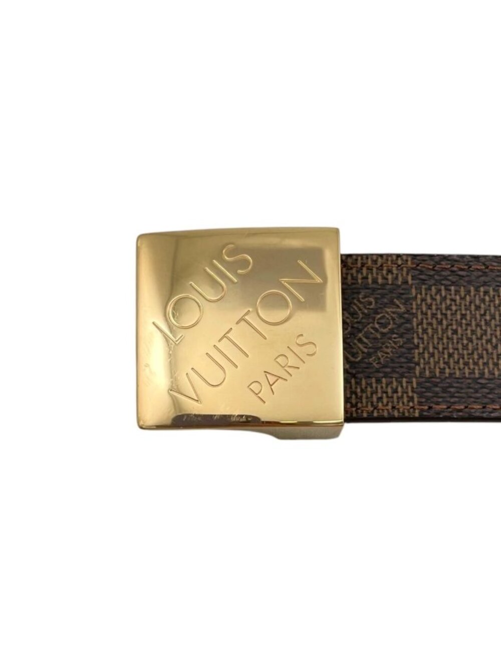 Louis Vuitton Belt Ceinture Carre Damier Ebene Logo Buckle Gold - Picture 3 of 9